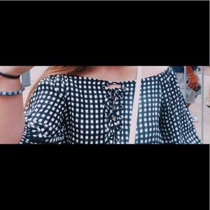 Gingham tie off the shoulder shirt